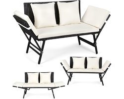Tuinbank met ligfunctie - Balkonbank lounge - Ontspannen buiten zitten - Verstelbare armleuningen - 176 cm breed - Beige