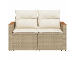 Tuinbank met opbergruimte - Lounge Bank - Buitenbank - Tuinset - Houten Bank - Modulair Bankstel - Balkon Set - Poly rattan - Beige + Crèmewit