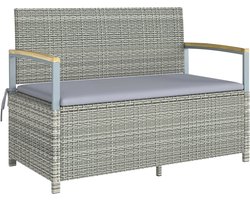 Tuinbank met opbergruimte - Lounge Bank - Buitenbank - Tuinset - Houten Bank - Modulair Bankstel - Balkon Set - Poly rattan - Lichtgrijs + natuurlijk hout