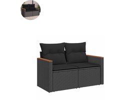 Tuinbank met opbergruimte - Lounge Bank - Buitenbank - Tuinset - Houten Bank - Modulair Bankstel - Balkon Set - Poly rattan - Zwart