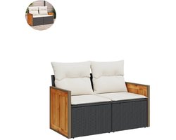 Tuinbank met opbergruimte - Lounge Bank - Buitenbank - Tuinset - Houten Bank - Modulair Bankstel - Balkon Set - Poly rattan - Zwart