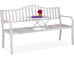 tuinbank met tafeltje - 89 x 150 x 58,5 cm - 2 tot 3 personen - metaal - wit-brons
