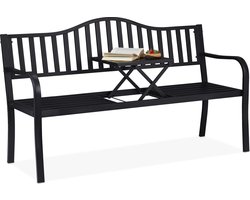 tuinbank met tafeltje - 89 x 150 x 58,5 cm - 2 tot 3 personen - metaal - zwart