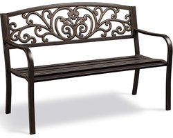 Tuinbank Metaal 3-Zits - Weerbestendige Parkbank met Rugleuning en Armleuningen - Vintage Buitenbank voor Tuin, Balkon en Terras - Bronzen Metalen Zitbank met Ergonomische Zitting