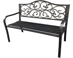 Tuinbank Metaal - Buitenbank Sierlijk - Ontspannen in Tuin - Gietijzeren Rugleuning - 127 cm Breed - Bruin