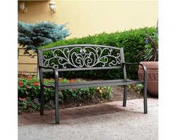 Tuinbank, metaal, weerbestendig, parkeerbank, ijzeren bank, rusttank voor 2-3 zits, vintage zitbank met rugleuning, armleuning voor tuin, balkon en terras, zwart