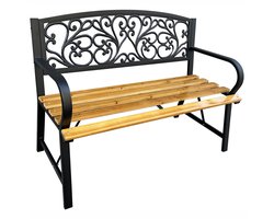 Tuinbank NERINA / Buitenbank / Metaal en Hout / Zwart - Hout / Maximale Belasting 260 kg / 118 x 87 x 51,5 cm