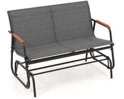 Tuinbank – Tuinbankjes weerbestendig - Tuinbanken - Loungebank - Balkon Set - Buitenbank - Zwart + Grijs - 2 personen - Staal