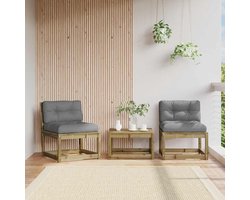 Tuinbank van grenenhout, 2 stuks, met kussen, tuinmeubelen, sofa, lattendesign, waterafstotend, rustieke tuinbank van massief grenen, outdoor lounge set, modulair