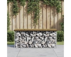 Tuinbank van grenenhout - Schanskorf bank - Buiten zitten - Robuuste stenen vulling - 103x44x42 cm - Donkerbruin