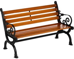 Tuinbank van Massief Hout en Aluminium – 120 cm Lange Parkbank voor Buiten, Weerbestendige Terrasbank met Hoge Rugleuning voor Tuin, Balkon en Veranda