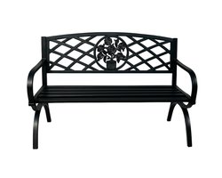 Tuinbank van Staal – 127x59,5x80 cm – Zwart – Weerbestendig – Max. 180 kg draaggewicht – Decoratief met Bloemmotief – Zitbank voor Buiten & Terras
