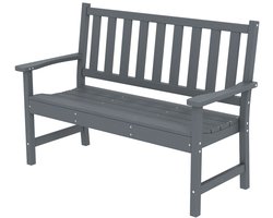 Tuinbank voor buiten 130x59x91 cm Grijs Kunststof tweepersoons tuinbank relaxstoel met armleuningen en rugleuning stabiel duurzaam eenvoudig schoon te maken voor terras balkon en tuinmeubilair