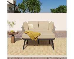 Tuinbank - Zonnebank voor buiten - Tuinlounge - Balkonmeubelset - Loungemeubels - Terrasmeubilair - Kaki