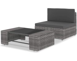 Tuinbankset Polyrotan - Buitenbank Set - Ontspannen in de tuin - Inclusief glazen tafel - 2 stuks - Antraciet