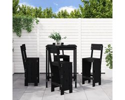 Tuinbar Set - Balkonset Bistro - Buiten Eten - Massief Grenenhout - 4-delig - Zwart