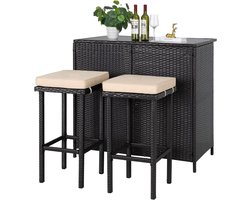 Tuinbar Set met Krukken - Rotan Loungeset voor Buiten - Inclusief Bartafel en Zitbank