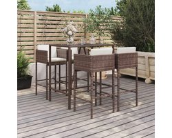 Tuinbarset 5-delig 50x48x100 cm – Luxe Polyrotan Bartafel met 4 Barkrukken incl. Kussens, Weerbestendig & Modern Design voor Tuin, Terras en Balkon – Bruin – HomebyNicole