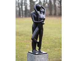 Tuinbeeld - bronzen beeld - Modern kussend liefdespaar - 98 cm hoog
