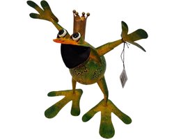 Tuinbeeld - Juichende Kikker - Metaal - “Size S” – Geel - BW24145S - 17x15x35cm