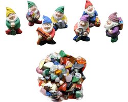 Tuinbeeld schattige elfen hars ornamenten bonsai decoratie dwerg miniatuur beeldjes en kristal grind 50 g, Goblin-sculptuur voor buiten, tuin, terras, veranda
