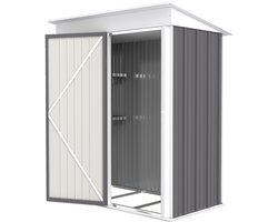 Tuinberging 161x95x181 cm Grijs, Outdoor Opbergschuur met Deur, Tuinhuisje voor Gereedschap en Tuinaccessoires, Afsluitbare Tuinschuur met Verstelbare Planken, Weerbestendige Opbergkast voor Tuin en Terras