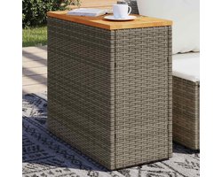 Tuinbijzettafel | Tuintafel | Buitentafel | Terrastafe met houten blad 58x27,5x55 cm poly rattan grijs