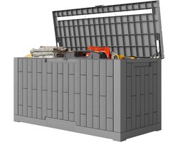 Tuinbox Opbergbox - Kussenbox Kunststof - Buitenruimte Organiseren - Waterdicht Houtlook - 379 Liter - Grijs