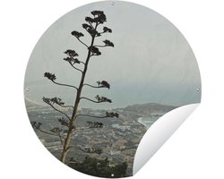 Tuincirkel Uitzicht vanaf een berg op het Griekse Rhodos - 120x120 cm - Ronde Tuinposter - Buiten