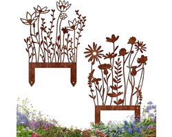 Tuindecoratie, 2 Stuks Tuinsteker, Decoratieve Ijzeren Steker, Roestige Metalen Tuinsteker, Decoratieve Metalen Bloemen, Tuindecoratie, voor Terras, Balkon, Buiten