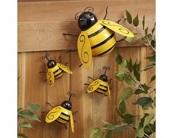 Tuindecoratie - 4 metalen bijen wanddecoraties - 3D ijzeren bijenornamenten - Decoraties voor buiten, huis en tuin
