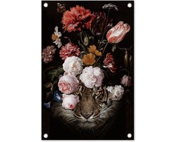 Tuindecoratie Bloemen - Jan Davidsz de Heem - Tijger - Schilderij - Stilleven - Oude meesters - 40x60 cm - Tuinposter - Tuindoek - Buitenposter