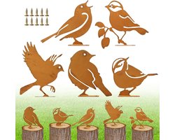 Tuindecoratie buiten - 5 Stuks Metalbird - Roestige vogels decoratie - metalen vogels beelden - Sfeer vogels - tuinsteker met schroef- levensechte patina metalen vogels - tuin ornamenten silhouet - tuin hek decor - voor bomen