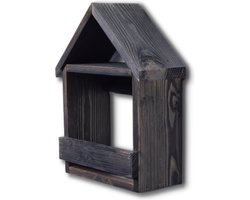 Tuindecoratie - Planten Rekje- Plantenbak - Houten Huisje -  Hangend Tuinhuisje - Zwart - Decoratie Huisje - 11x21x30 cm