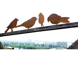 Tuindecoratie set van 4 vogels - Decoratie voor buiten - Tuin accessoires - Sfeer vogels - Staande vogels - ijzer - Bruin/Roestkleur