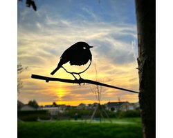 Tuindecoratie - Tuin - Tuin decoratie voor buiten - Cortenstaal - Metalbird - Roodborstje - 31x17cm