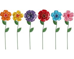 Tuindecoratie voor buiten: 6-delige set metalen bloemvormige tuinstekers — Ideaal voor voorjaarsdecoratie, tuinkunst en voor gazons, veranda's en terrassen (Meerkleurig)