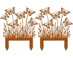 Tuindecoratie voor Buiten, Weerbestendige Tuinfiguren, Metalen Tuinaccessoires, Rustieke Decoratie en Vlinder Plantensteunen