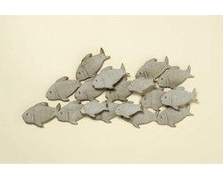 Tuindecoratie - wanddecoratie - muurdecoratie - metaal - vissen - guppy - licht grijs - 62 x 28 cm
