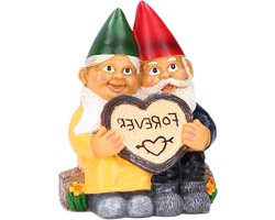 Tuindwerg Koppel Beeldje, Decoratieve Tuinfiguren voor Buiten, Weerbestendige Sculptuur voor Tuin en Terras