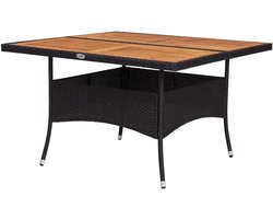 Tuineettafel Rotan - Terrastafel Buitenkeuken - Buiten Dineren - Acaciahouten Blad - Plaats aan 4 personen - Zwart