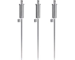 Tuinfakkel - Set van 3x stuks - 115 cm - RVS zilver - glasvezel lont - op lampenolie - oliefakkel - buitenfakkel - tuintoorts - tuinlampen - sfeerverlichting