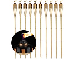 Tuinfakkels bamboe - set van 10 - 90 cm hoog - oliereservoir 213 ml