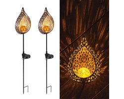 Tuinfakkels op Zonne-energie - Set van 2 - LED Buitenverlichting met Automatische Sensor - Druppelvormig Design