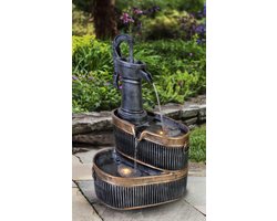 Tuinfontein Cornwall - Terrasfontein Verlichting - Ontspannen in de tuin - Met LED verlichting - 52 cm hoog - Messing antiek/zwart