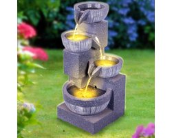 Tuinfontein Decoratieve Fontein - Waterornament Waterval - Tuin Terras Vijver - Met LED-verlichting - 24x22x47 cm - Steenlook