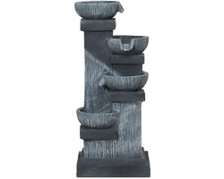 Tuinfontein - met LED licht en pomp - fontein met regelbare doorstroming - 4-laags decoratieve fontein - waterornament - waterval voor tuin - grijs