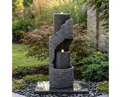 Tuinfontein met LED-verlichting - binnenfontein - waterpomp - kunststenen behuizing en decoratieve vijver - terraswaterornament - grijs