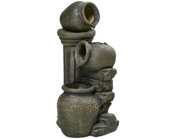 Tuinfontein met Waterval - Fontein met Regelbare Doorstroming - 3-laags Decoratieve Fontein - Verstelbare Pomp - Weerbestendig - Waterornament - Waterval voor Tuin - 25 x 24 x 60 cm - Grijs