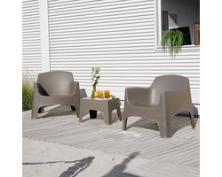 Tuingarnituur 3-delig: Stapelbare Lounge Stoelen met Armleuningen en Bijzettafel voor Balkon en Terras